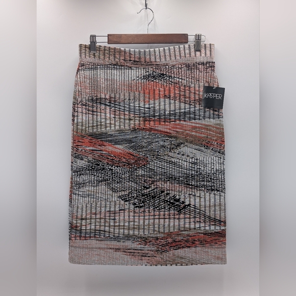 NWT Kasper Abstract Multi-Lined Print Pencil Skirt Sz L Back Zip - Picture 13 of 17